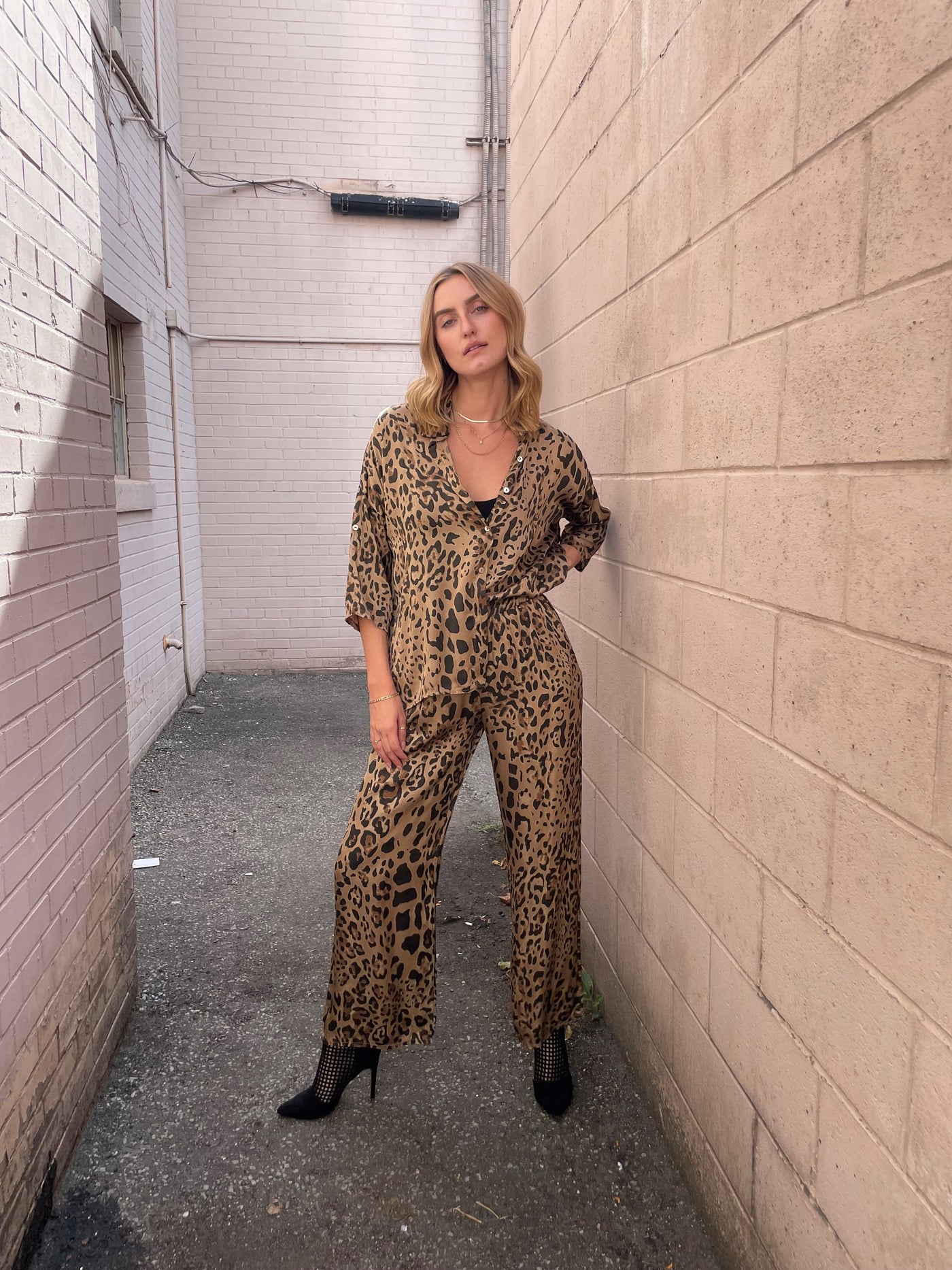 The Pink Door Mocha Leopard Silky Shirt
