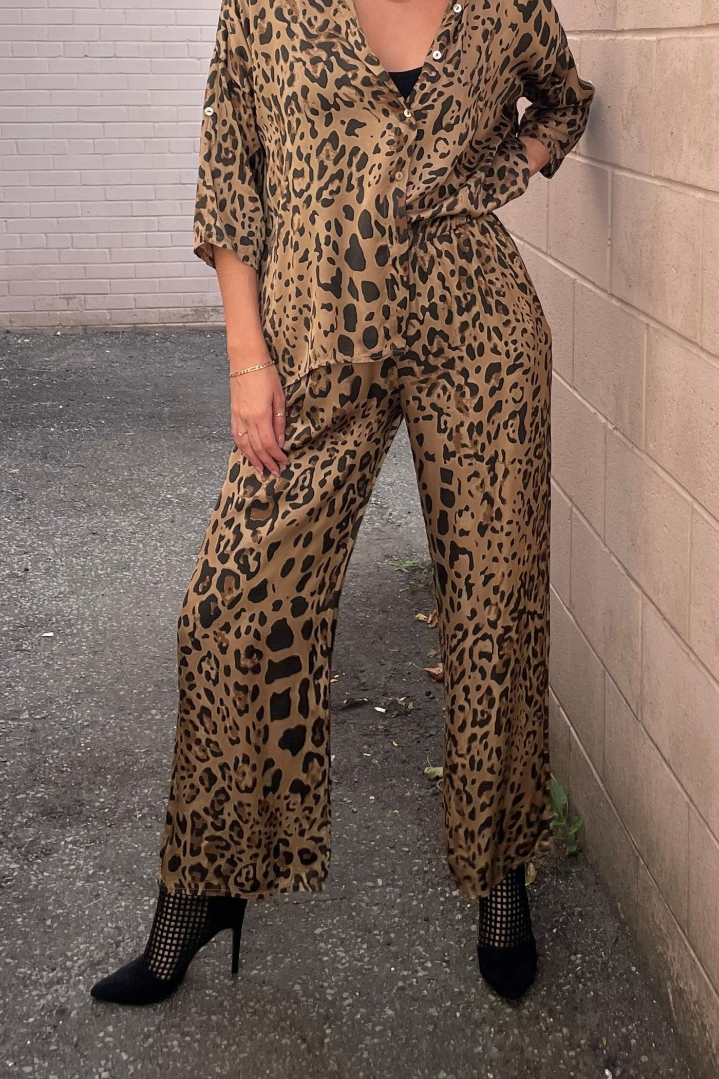 The Pink Door Mocha Leopard Silky Pants