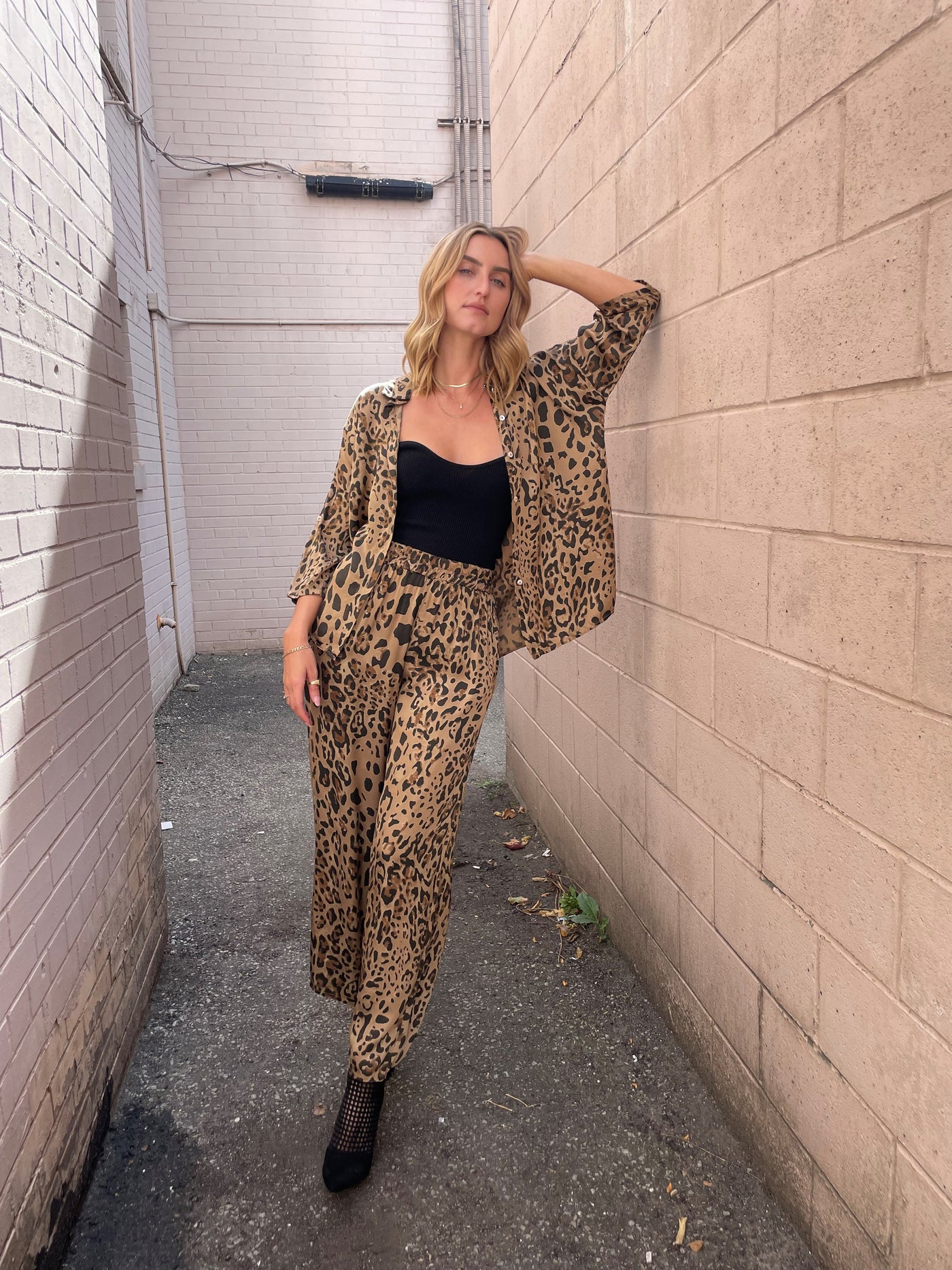 The Pink Door Mocha Leopard Silky Shirt