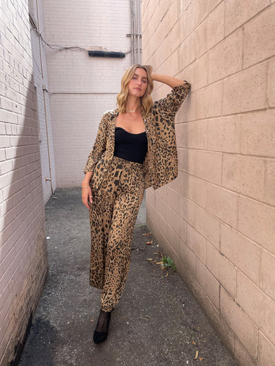 The Pink Door Mocha Leopard Silky Shirt