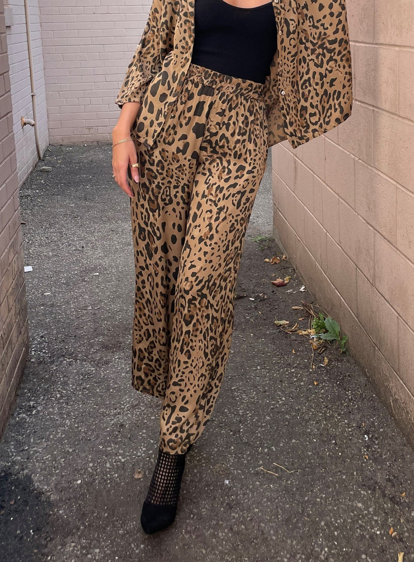 The Pink Door Mocha Leopard Silky Pants