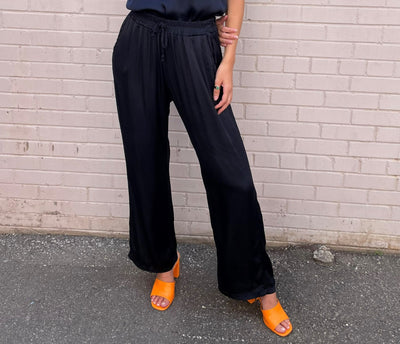 The Pink Door Silky Wide Leg Pant - Navy