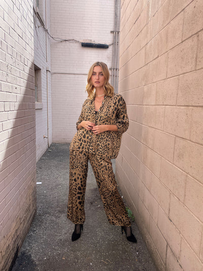 The Pink Door Mocha Leopard Silky Shirt