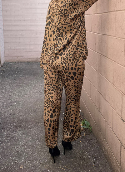 The Pink Door Mocha Leopard Silky Pants