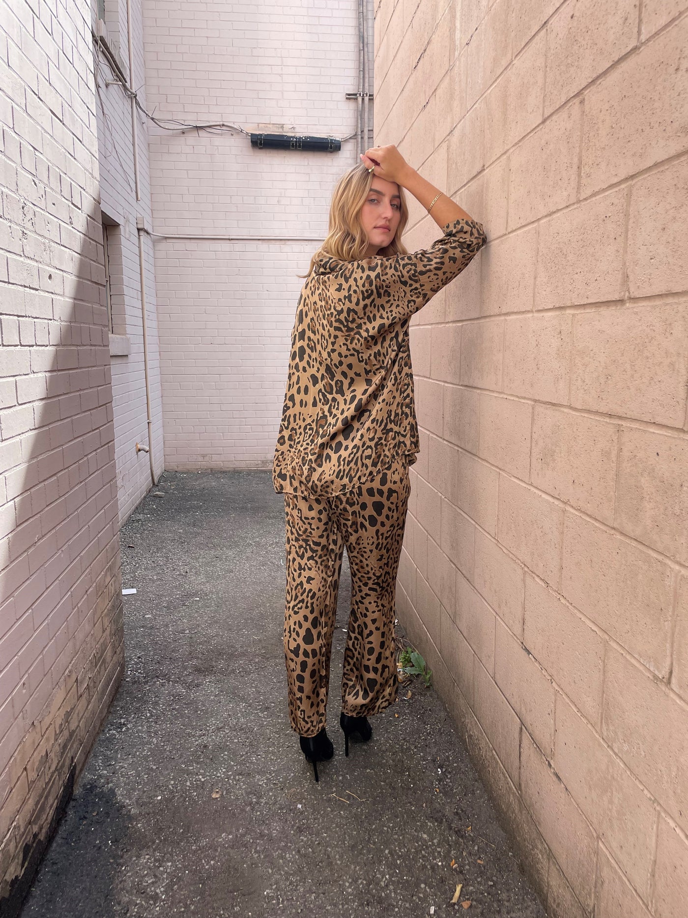 The Pink Door Mocha Leopard Silky Shirt