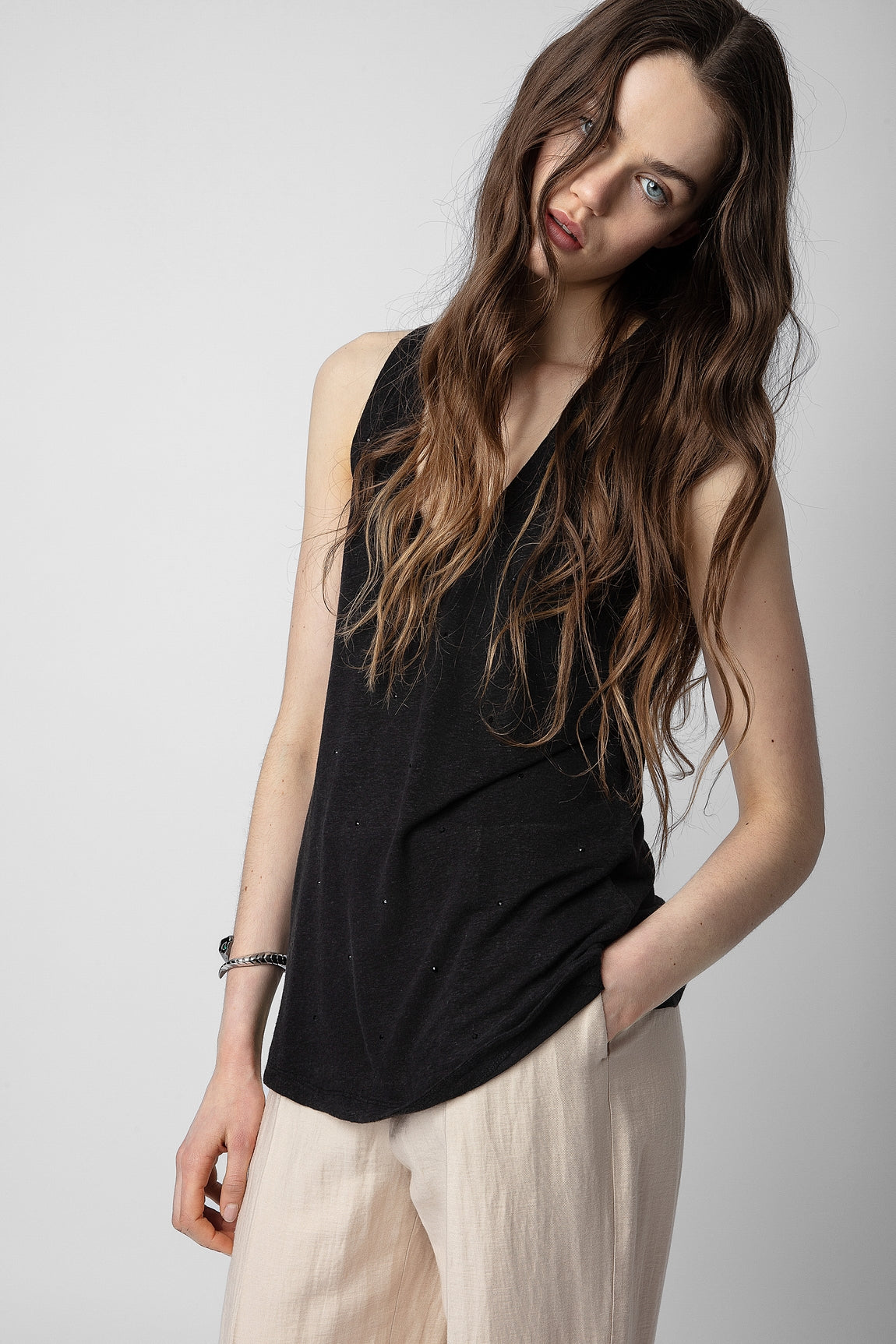Zadig & Voltaire Sammy Ao Dots Strass Tank -  Black