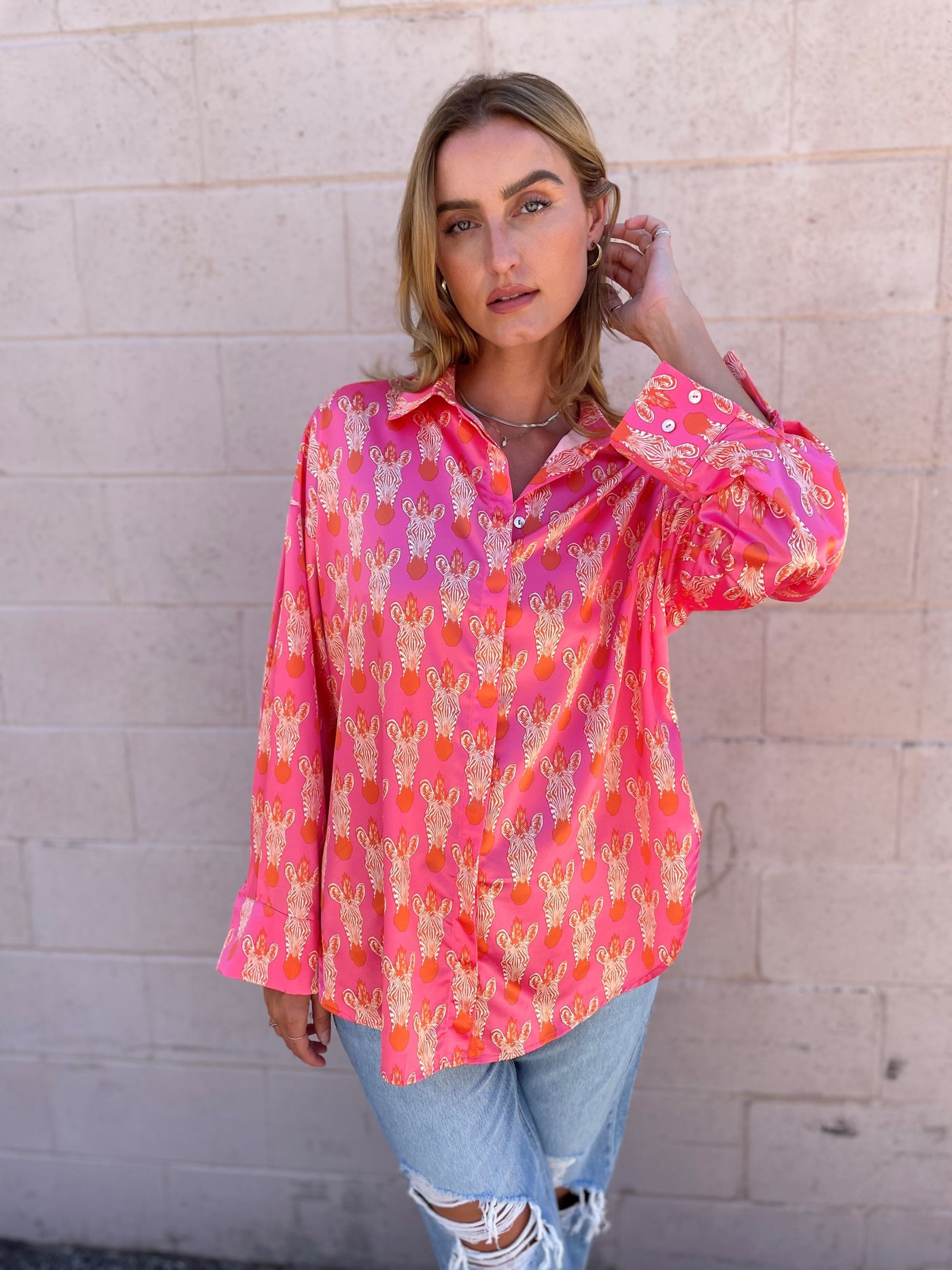 The Pink Door Zebra Shirt - Pink