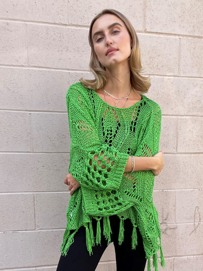 The Pink Door Crochet Sweater - Green