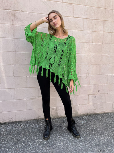 The Pink Door Crochet Sweater - Green