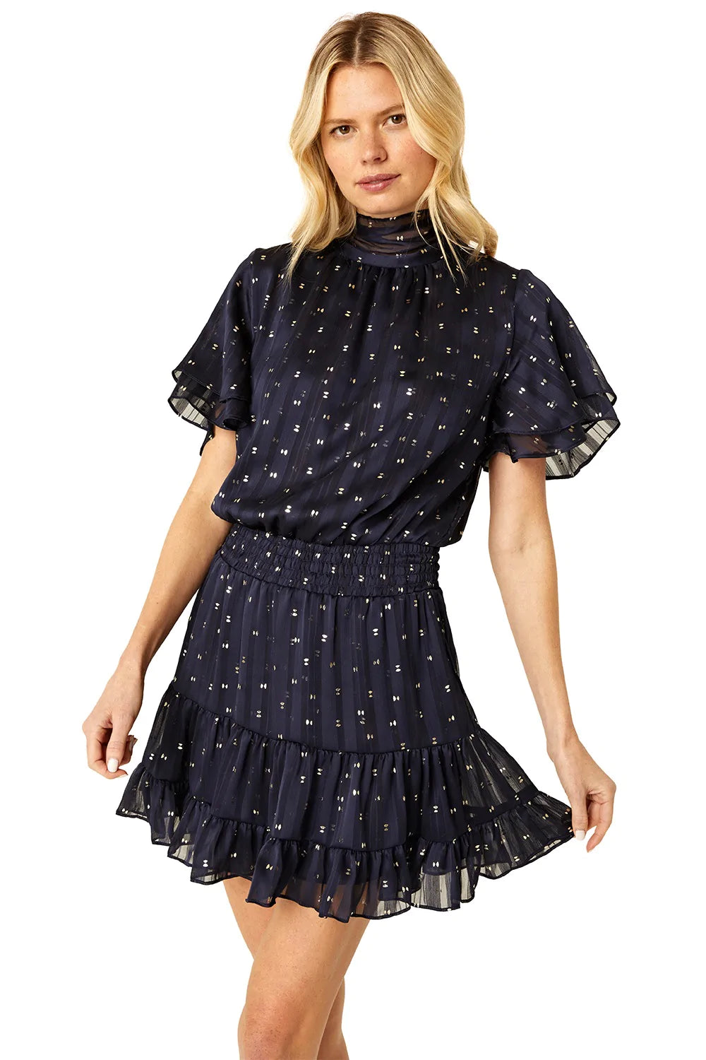 MISA Saffie Dress w Silver Detail - Navy
