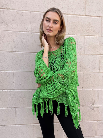 The Pink Door Crochet Sweater - Green