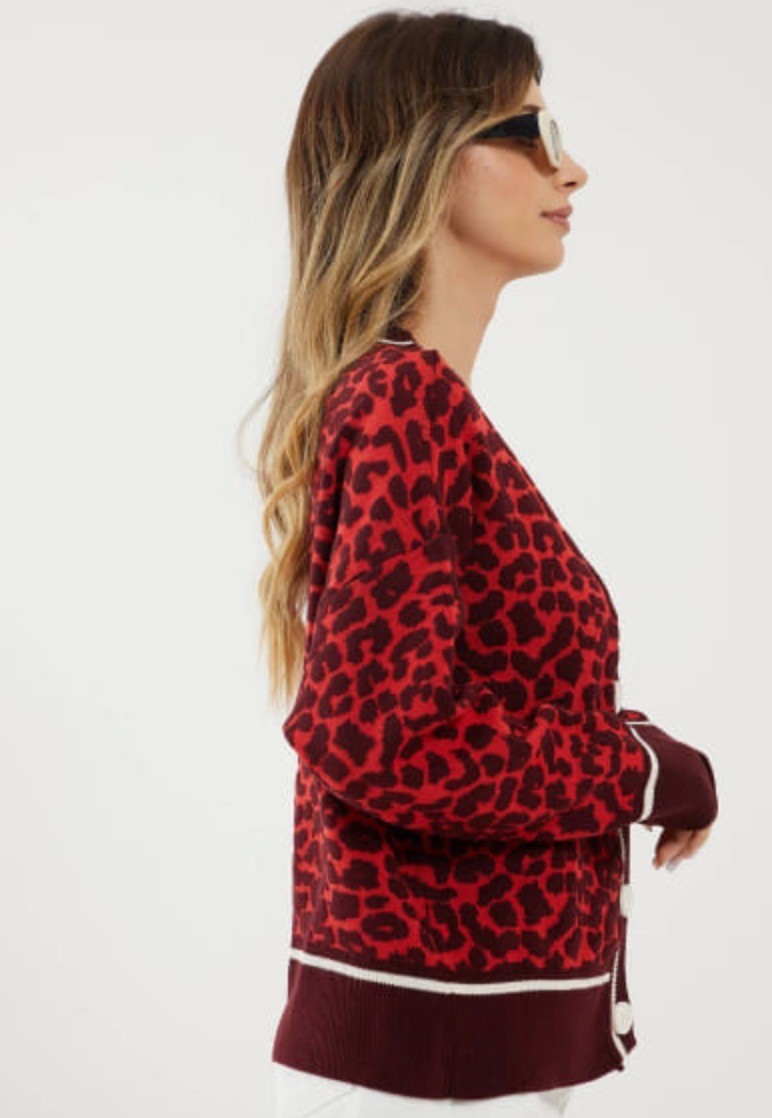 The Pink Door Red & Maroon Leopard Print Cardi