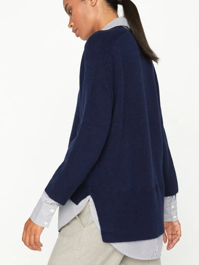 Brochu Walker V-neck Printed Layered Looker Top - Navy/Stripe