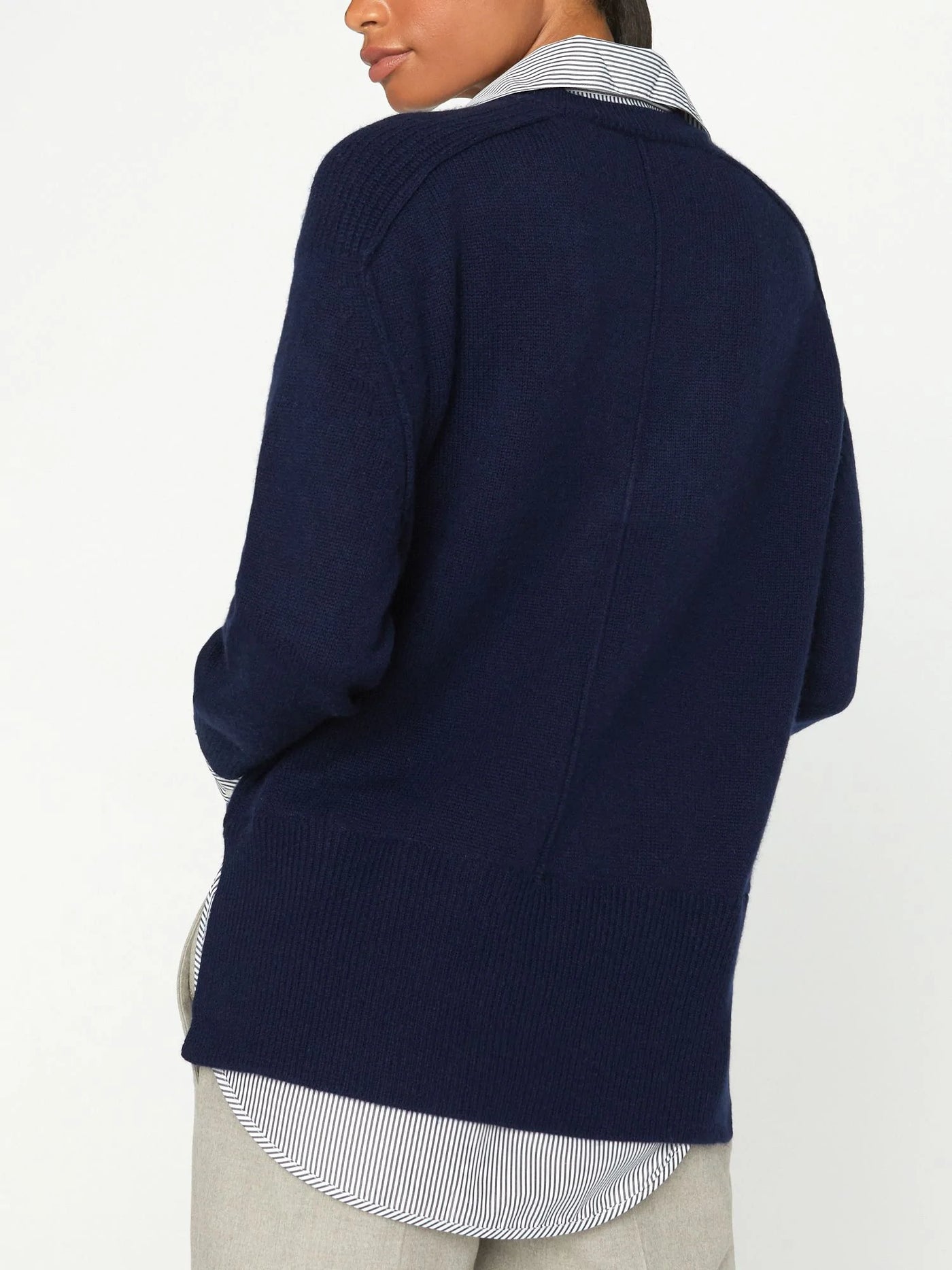 Brochu Walker V-neck Printed Layered Looker Top - Navy/Stripe