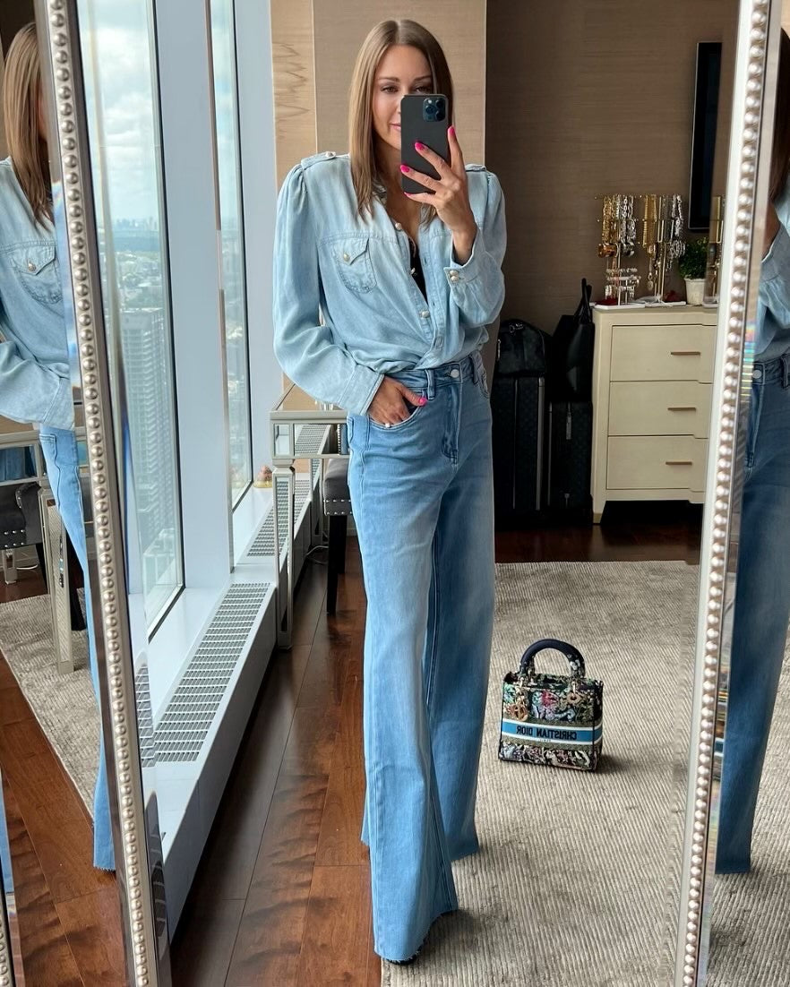Generation Love Fern Drapey Denim Shirt - Washed Blue