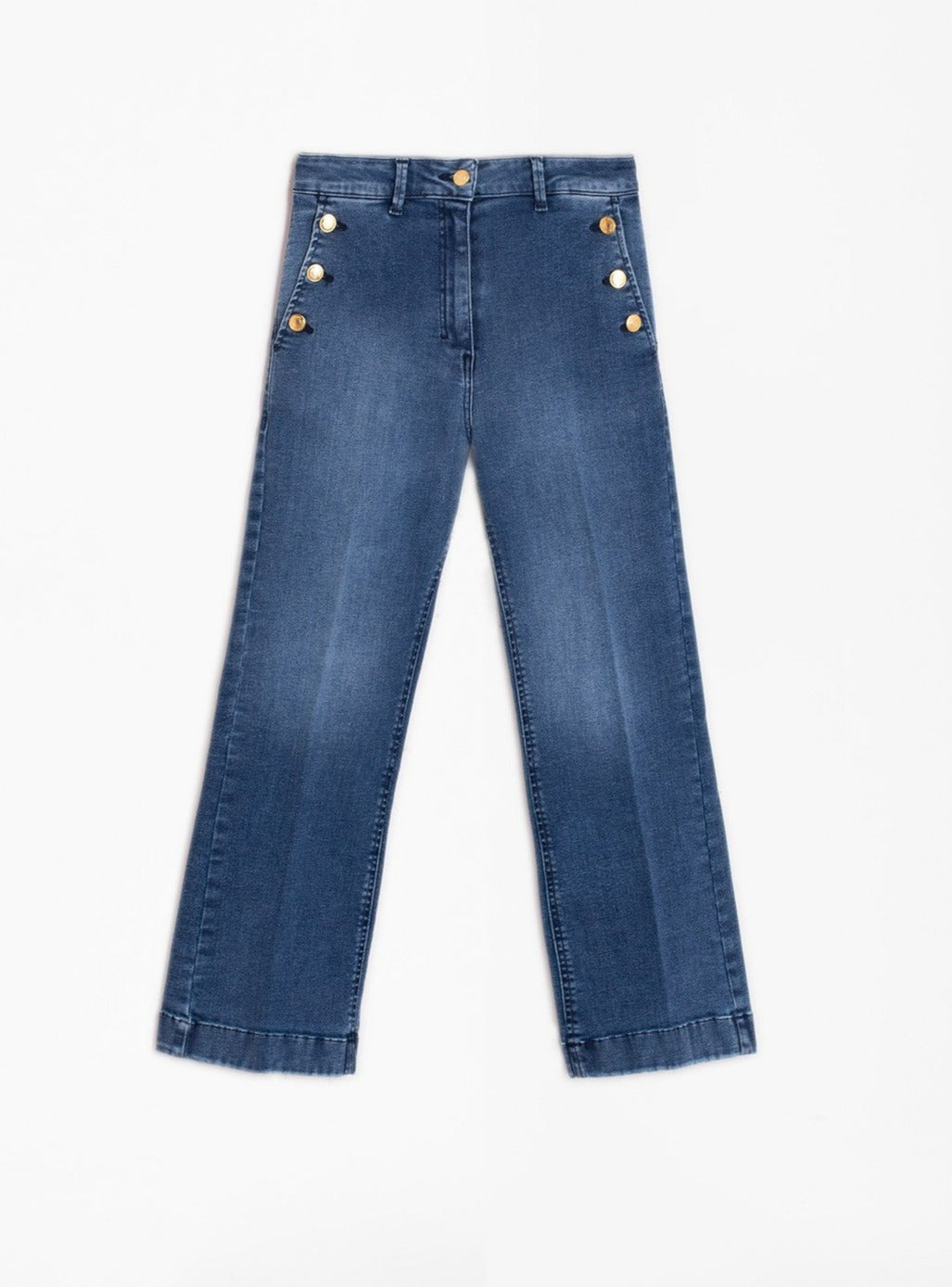 Vilagallo Amelie Flared Dark Wash Denim w/ Gold Buttons