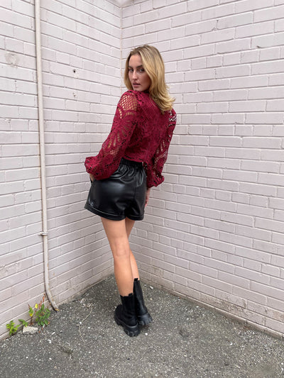 The Pink Door Wine L/S Crochet Top