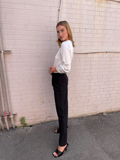 The Pink Door Pearl Detail Silky Top - White