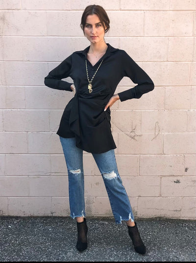 Venti Draped Shirt Dress Black