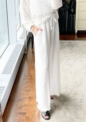 The Pink Door White Linen Pants w/ Frayed Detail