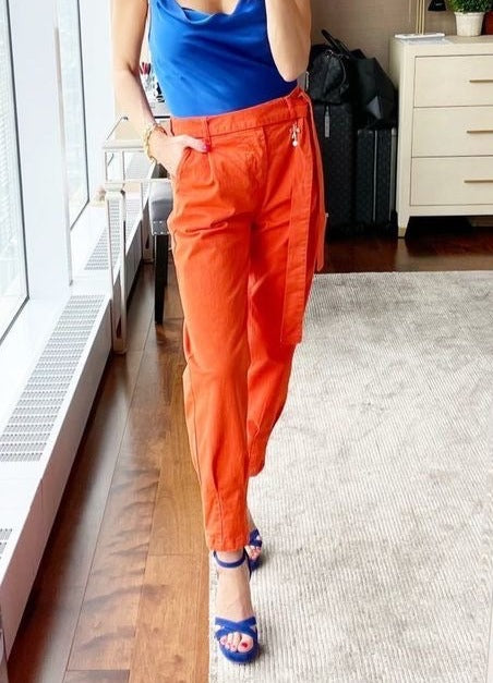 MINI Belted Pant w Darted Ankle - Orange