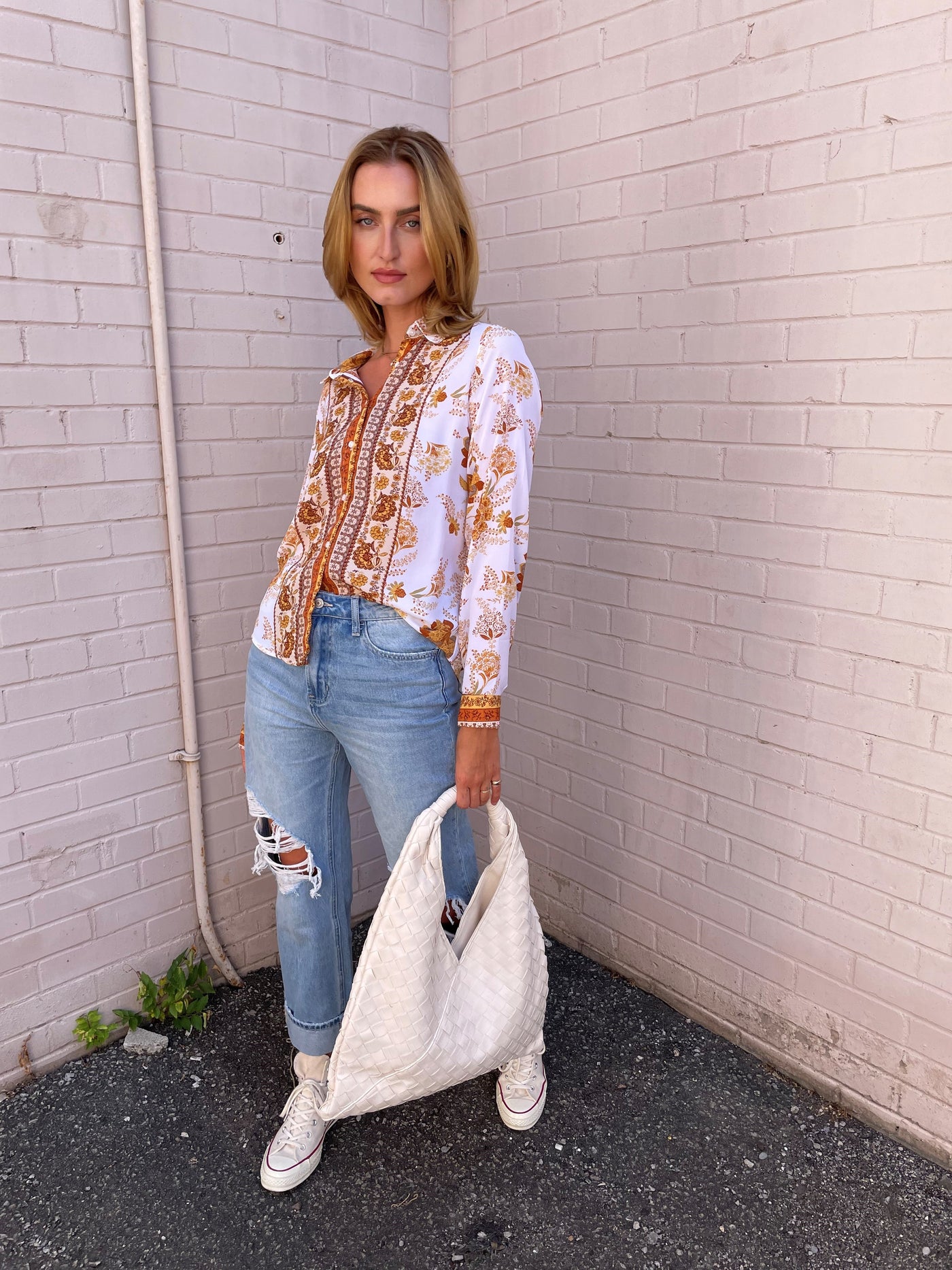 The Pink Door Print Top Cognac