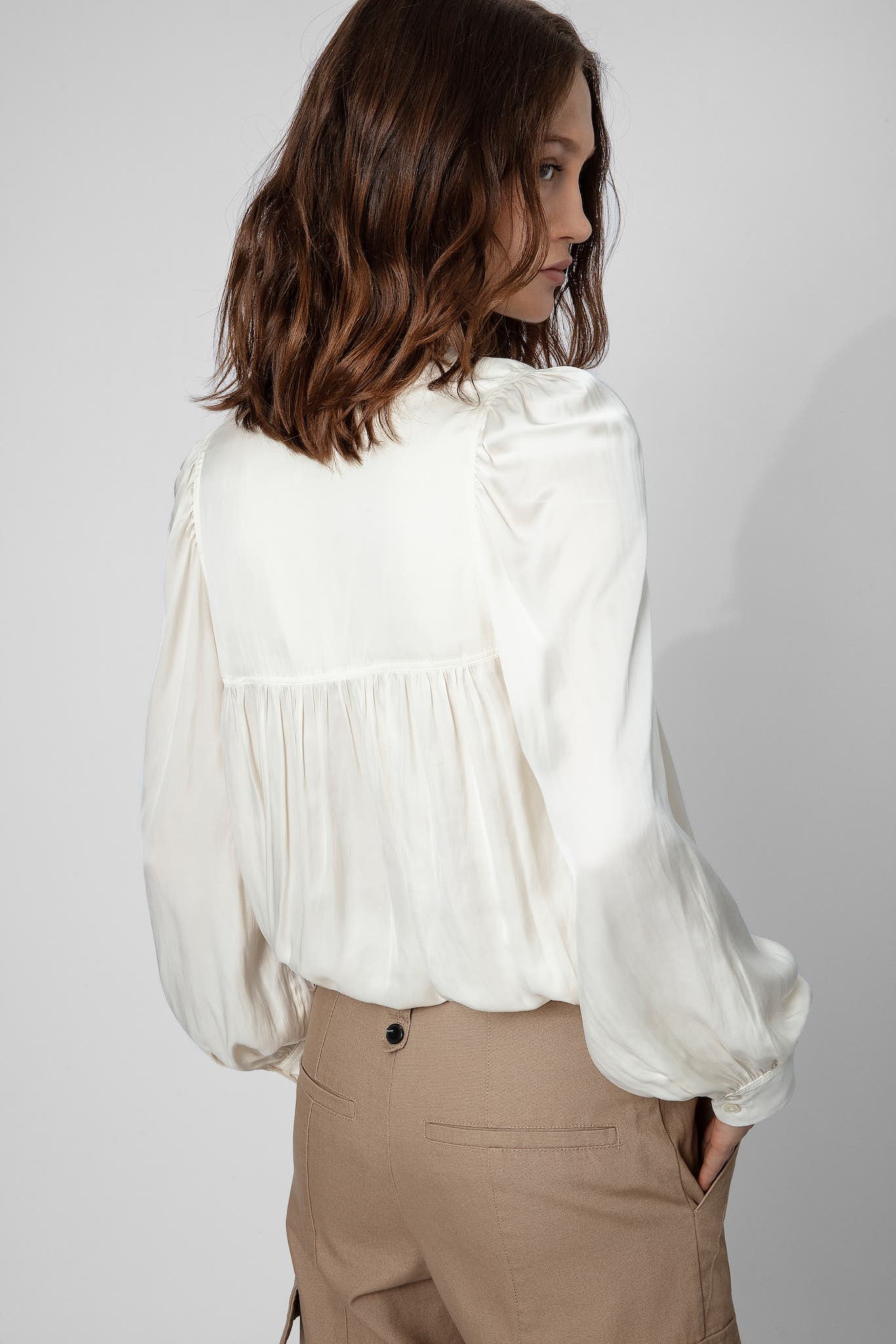 Zadig & Voltaire Telia Satin V Neck Blouse - Cream