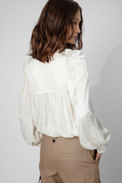 Zadig & Voltaire Telia Satin V Neck Blouse - Cream