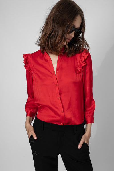 Zadig & Voltaire Tygg Satin Ruffle Blouse -Red