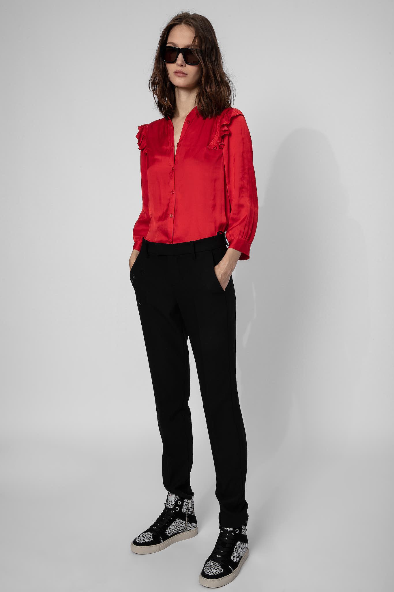 Zadig & Voltaire Tygg Satin Ruffle Blouse -Red