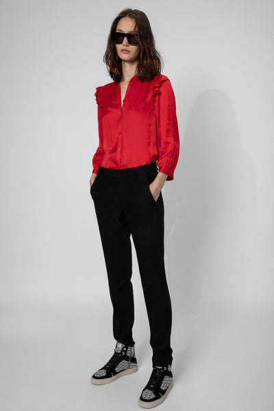 Zadig & Voltaire Tygg Satin Ruffle Blouse -Red
