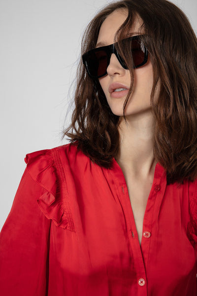 Zadig & Voltaire Tygg Satin Ruffle Blouse -Red