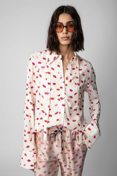 Zadig & Voltaire Tessi Crepe Lips Blouse - Pink Ecru