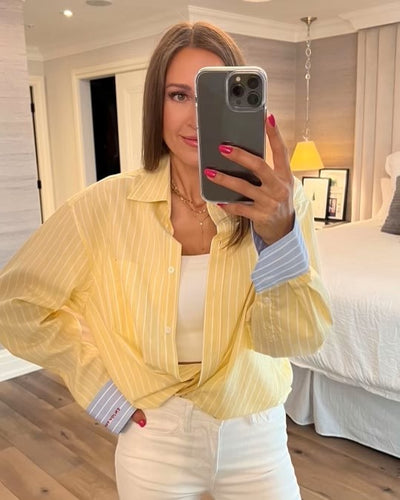 Zadig & Voltaire Yellow Striped Button Up w/ Graffiti