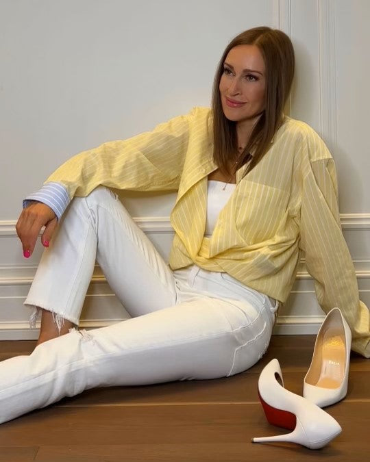 Zadig & Voltaire Yellow Striped Button Up w/ Graffiti