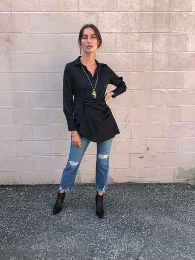 Venti Draped Shirt Dress Black