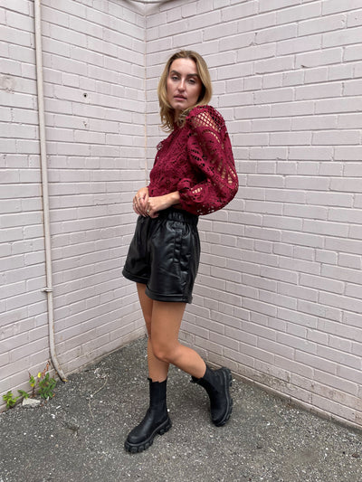 The Pink Door Wine L/S Crochet Top